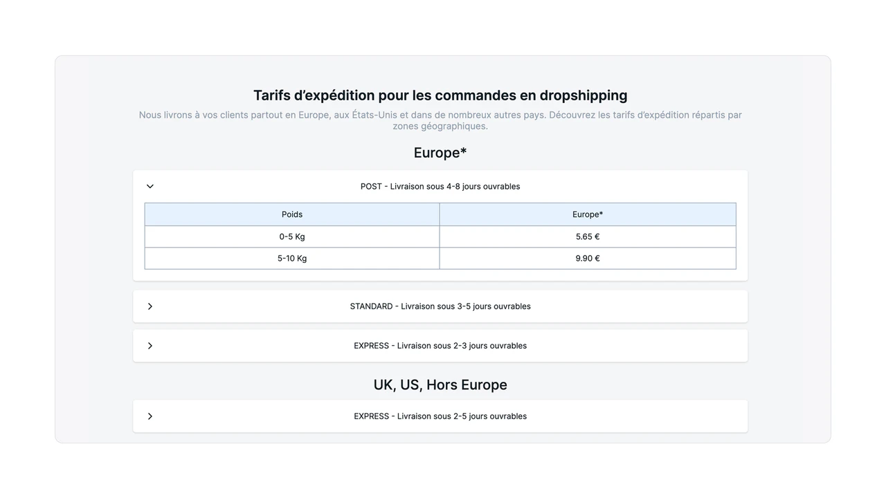 Frais d'expédition pratiques. Livraison le lendemain disponible