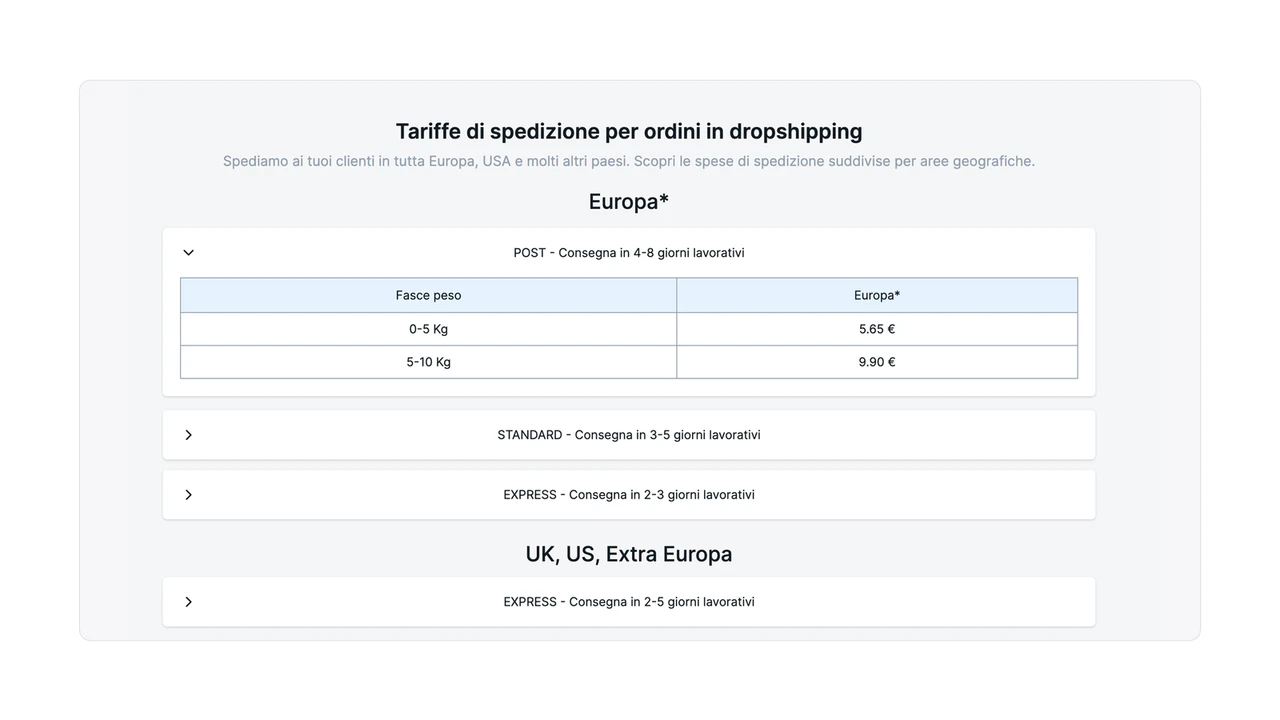 Spese di spedizione convenienti e sicure dall'Italia