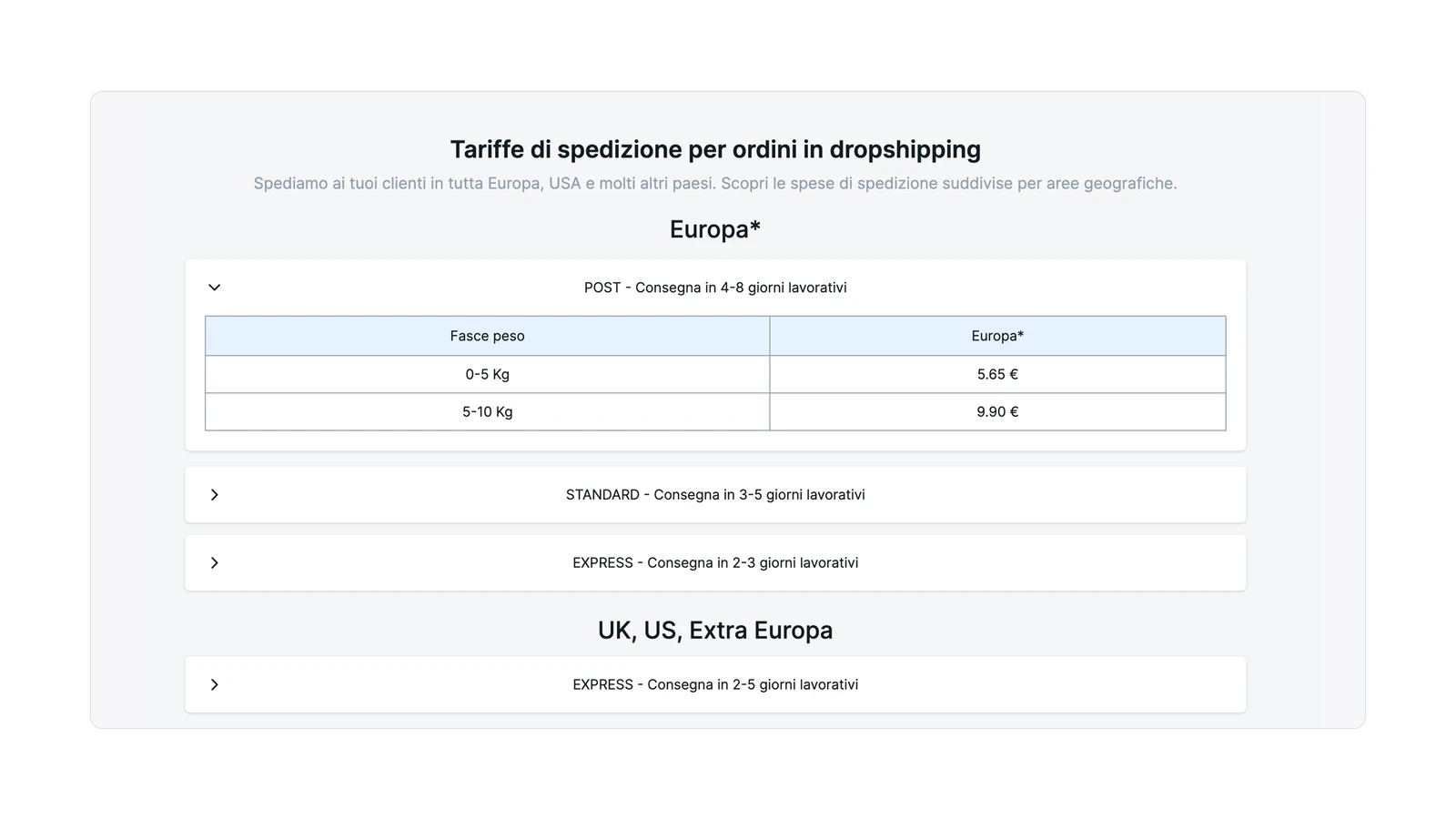 Spese di spedizione convenienti e sicure dall'Italia