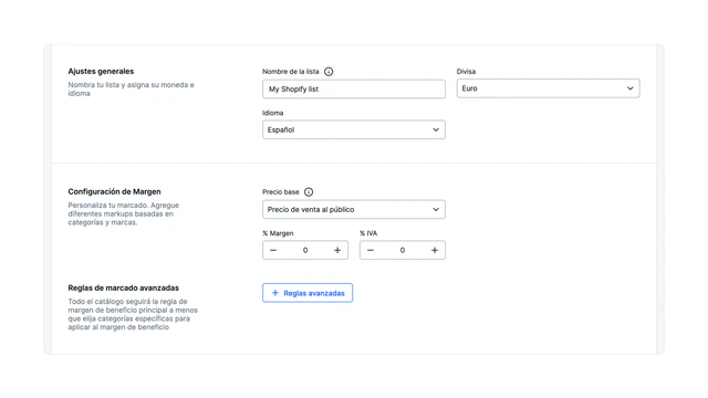 Personaliza las reglas de margen y markup