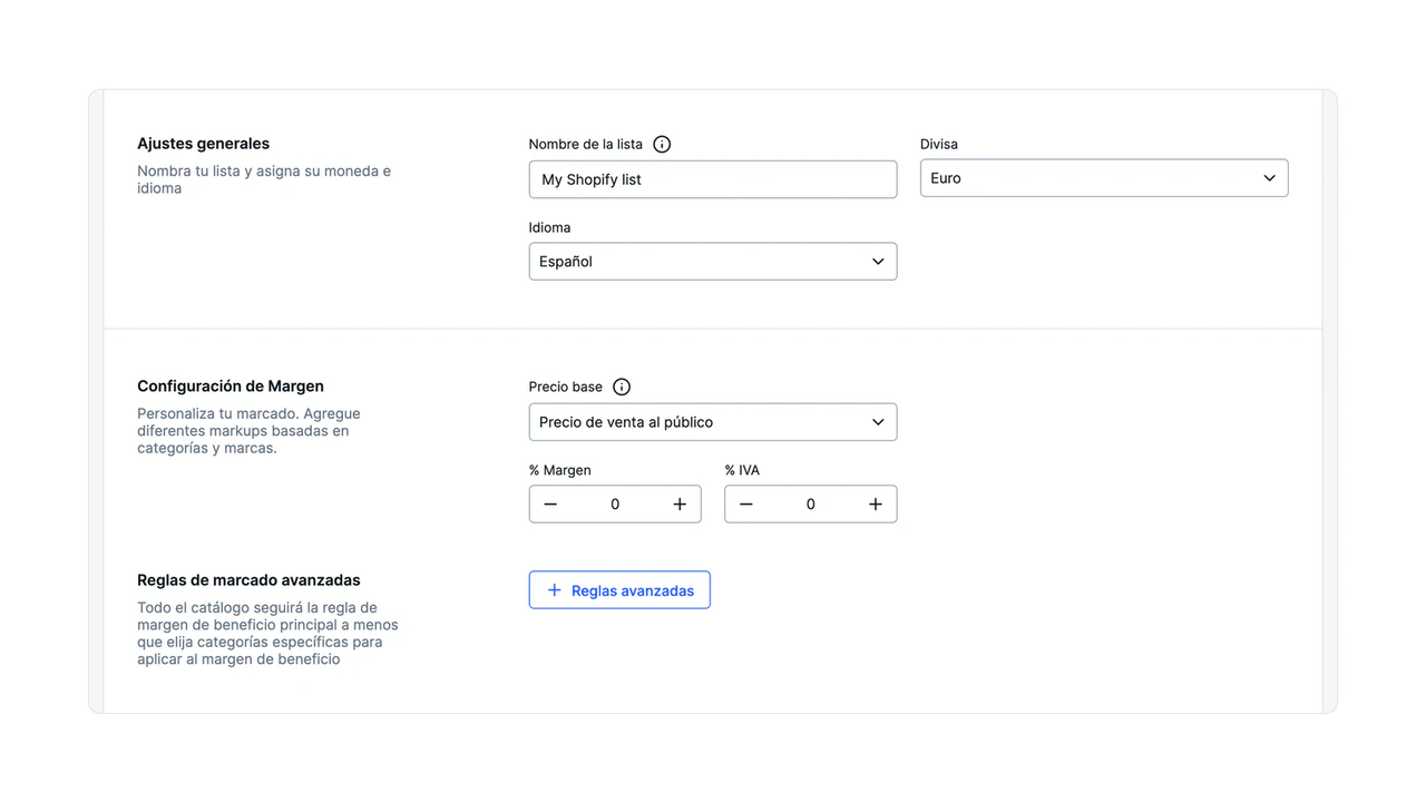 Personaliza las reglas de margen y markup