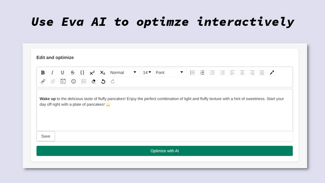 Optimieren Sie Beschreibungen interaktiv mit Eva AI.