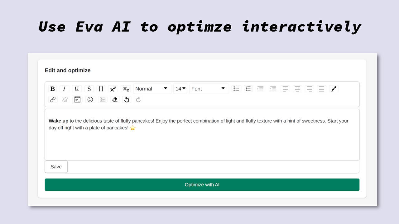 Optimiza las descripciones de forma interactiva con Eva AI.