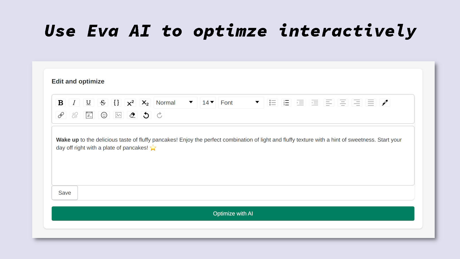 Optimer beskrivelser interaktivt med Eva AI.