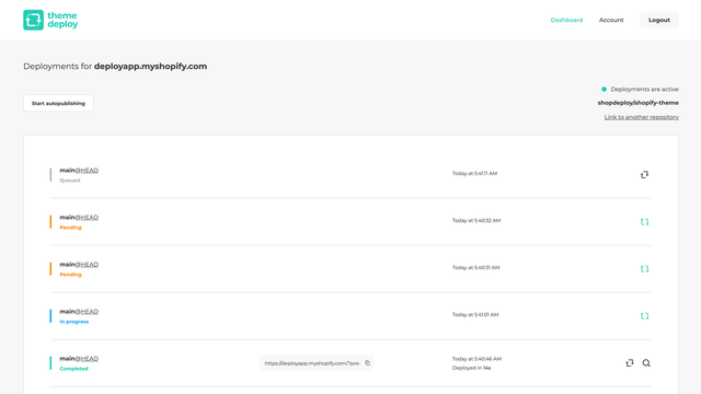 Deployment dashboard