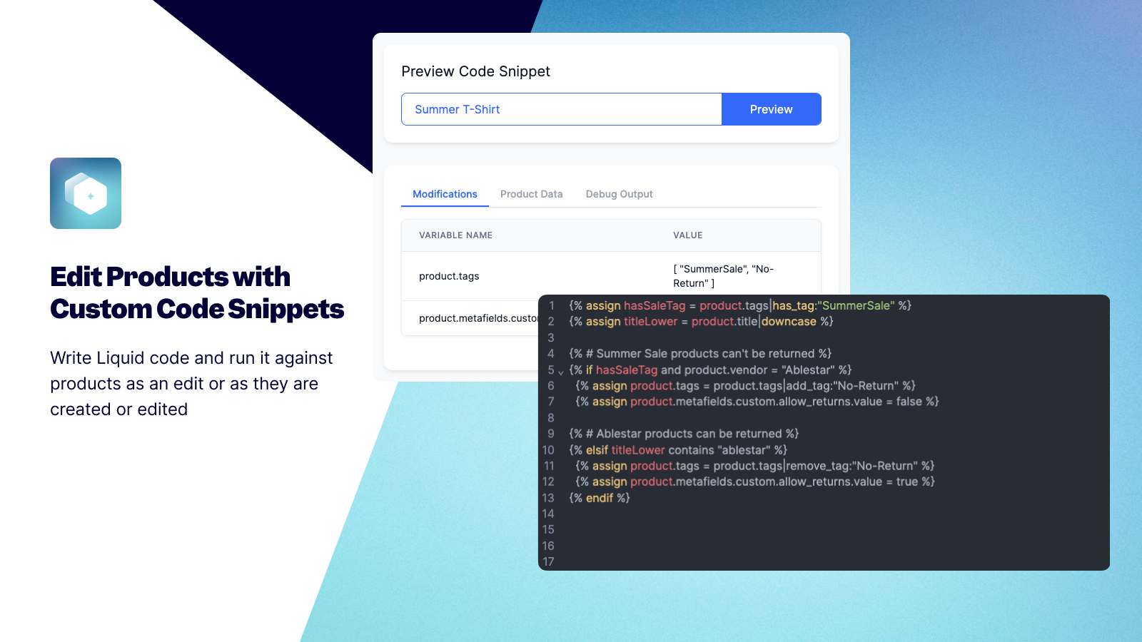 Bulk edit your products with Liquid code snippets