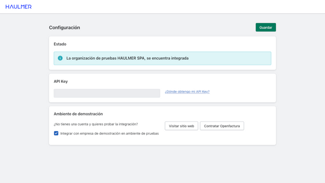 Página de configuración