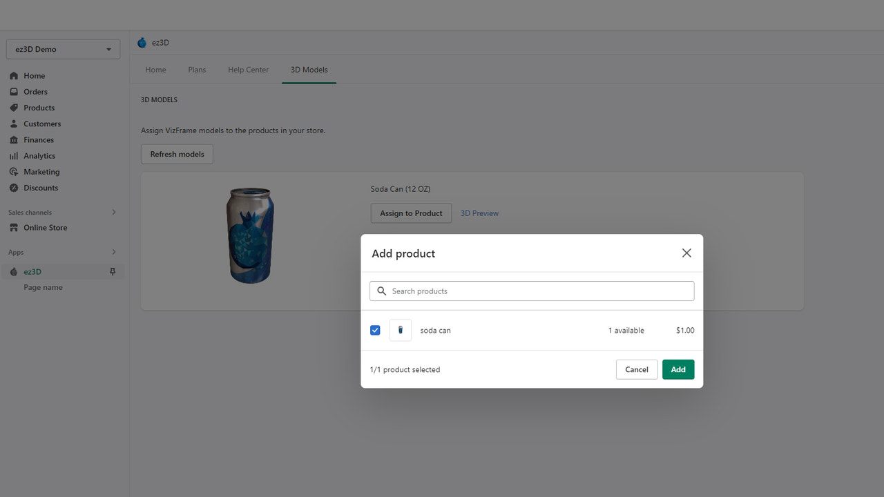 Använd ez3D Shopify App