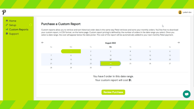 Página de relatório personalizado para intervalos de datas personalizados