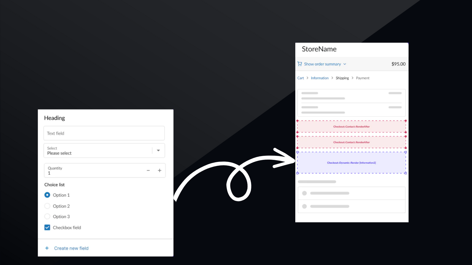 captura de tela dos campos personalizados de checkout, adicione capturas de tela para renderizar