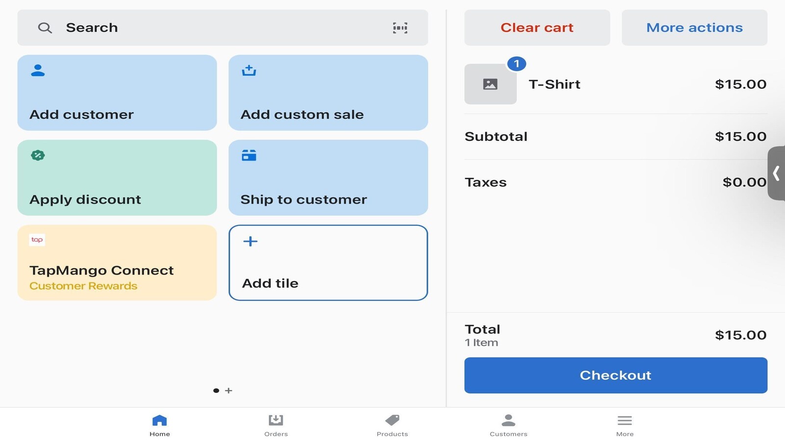 Aplicación POS de TapMango Connect - mosaico en el registro.