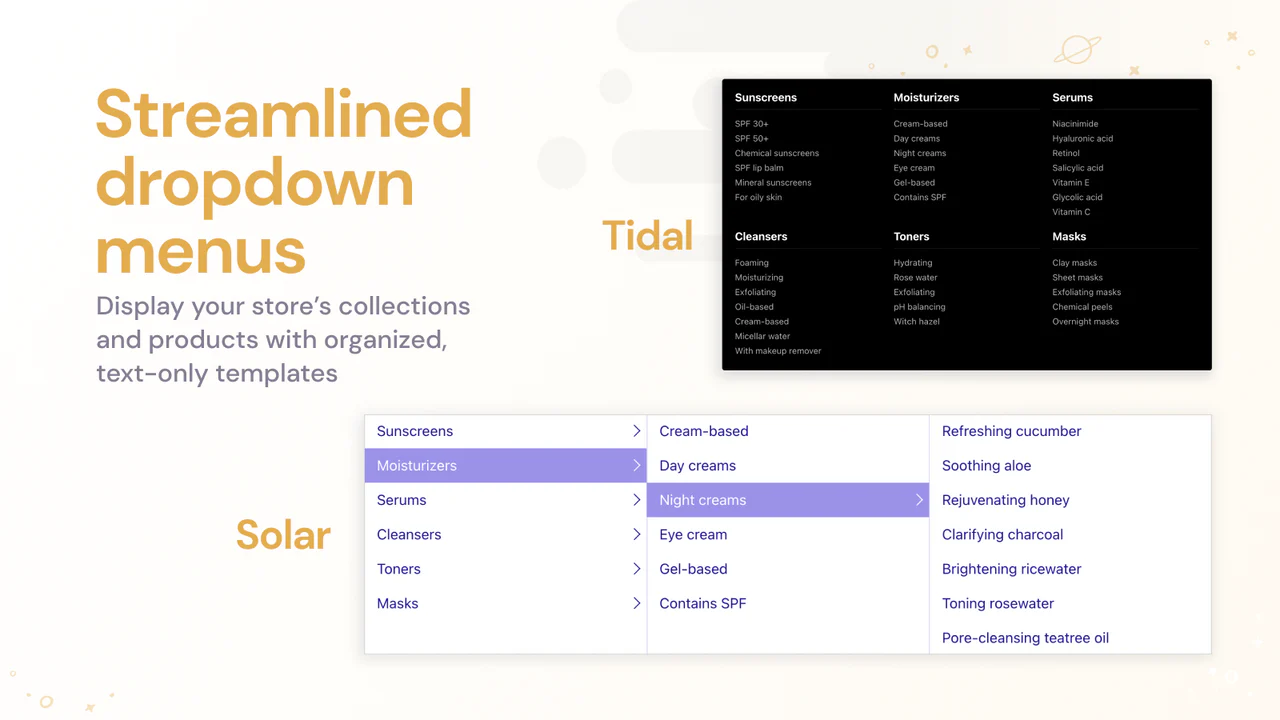 Strømlinede dropdown-menuer til at organisere og vise stort katalog