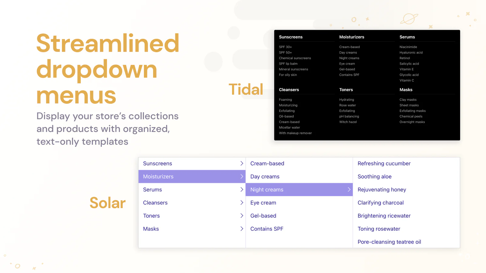 Gestroomlijnde dropdown menu's om grote catalogus te organiseren en weer te geven