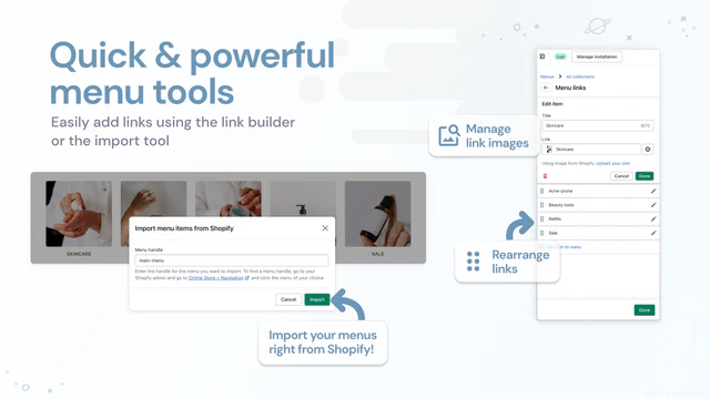 Import Shopify navigation and menu settings, quick and easy