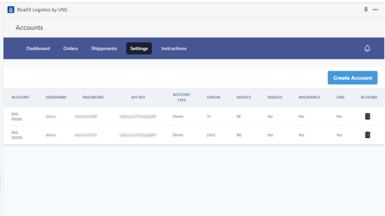 Configure varias cuentas de BlueEX, envíe según los requisitos.