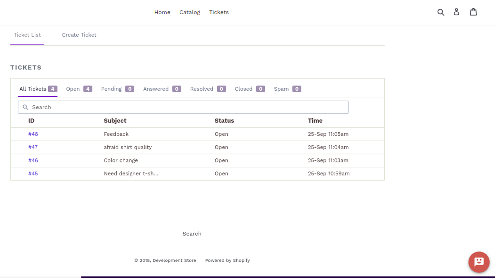 Vista de Ticket del Cliente de Helpdesk de Shopify