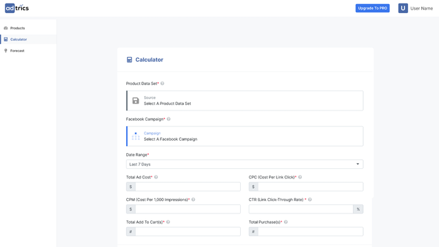 Sélectionnez l'ensemble de produits et la campagne Facebook pour analyse.