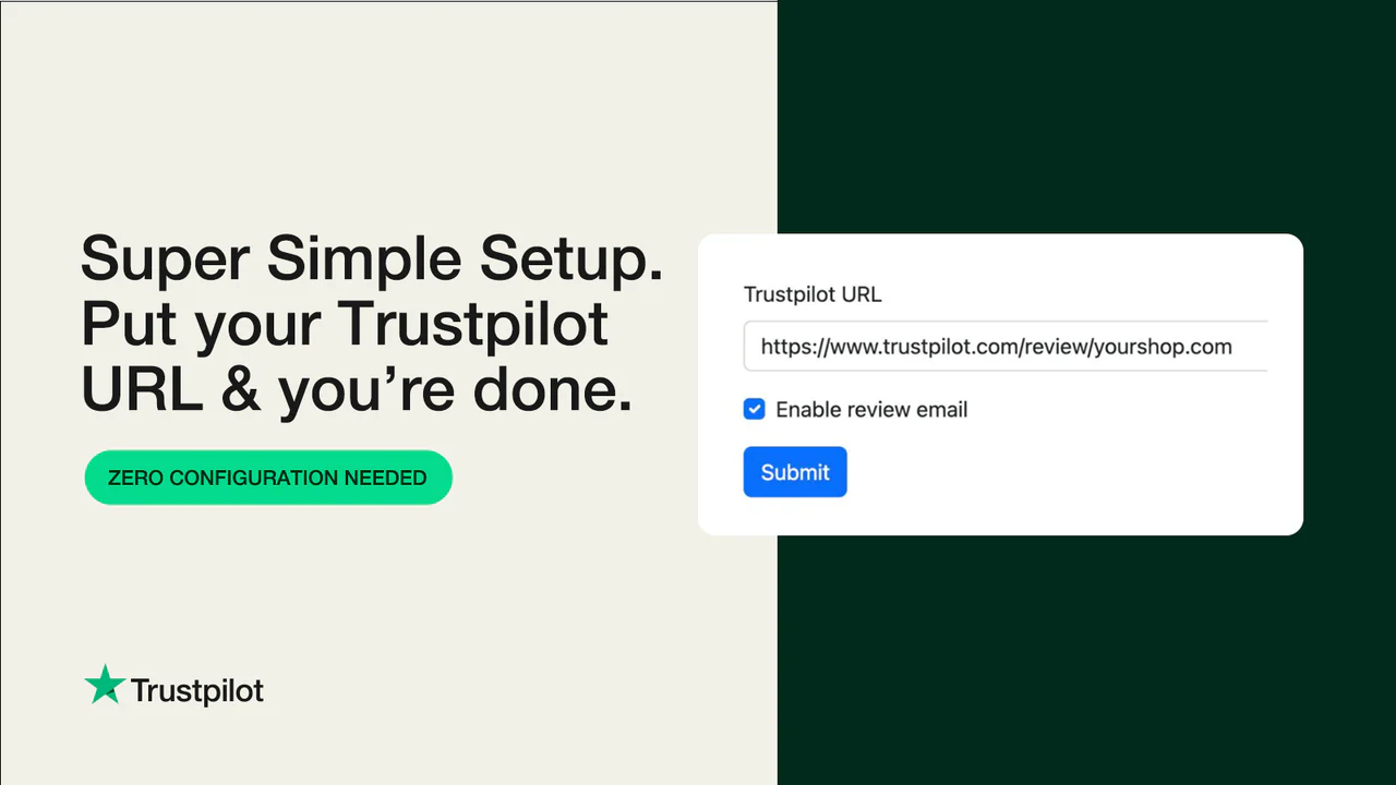 Configuration super simple. Mettez votre URL Trustpilot et c'est tout!