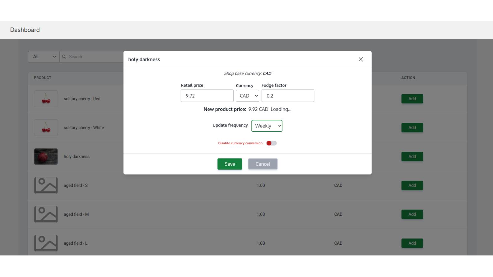 Setting up currency conversion