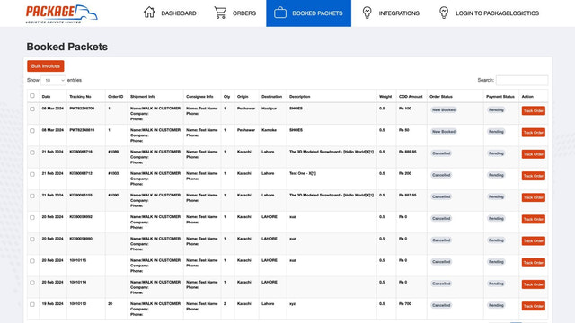 Toutes les commandes traitées qui sont exécutées par Package Logistics