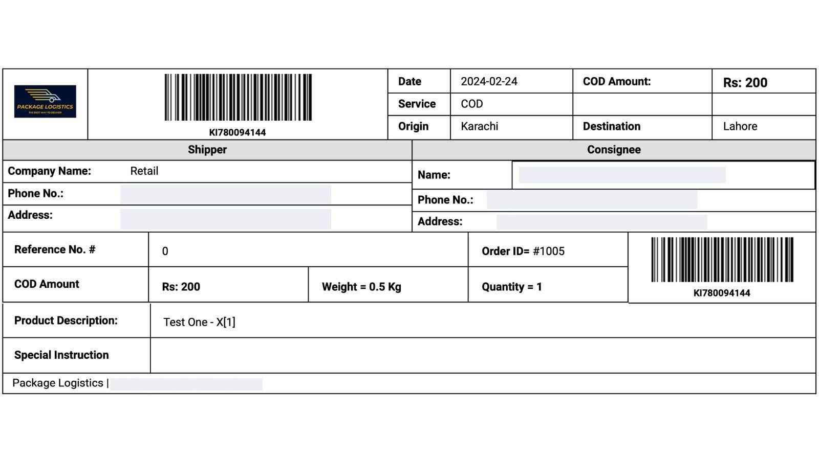 Generate label and apply on package.