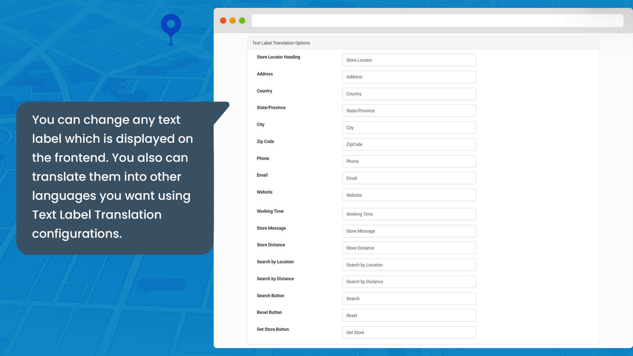 Backend de l'application - Options de traduction des étiquettes de texte