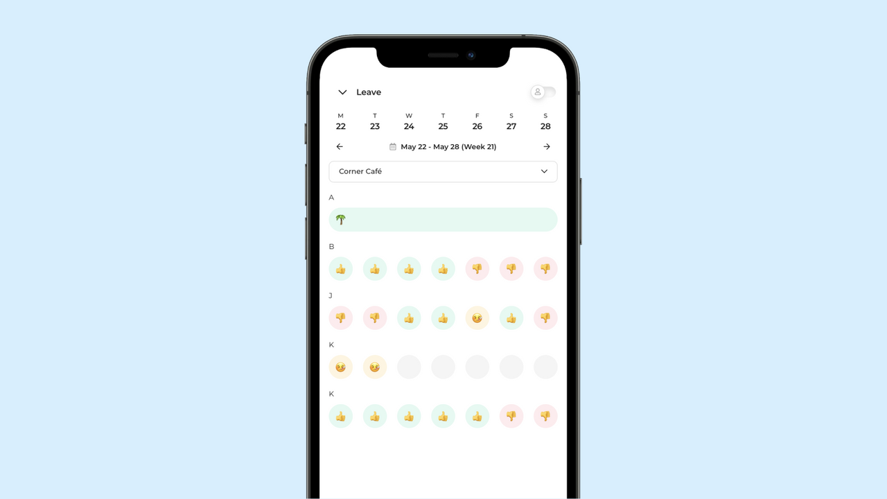 Le calendrier des congés dans l'application Workfeed