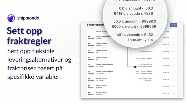 Fraktregler og leveringsmetoder i checkout