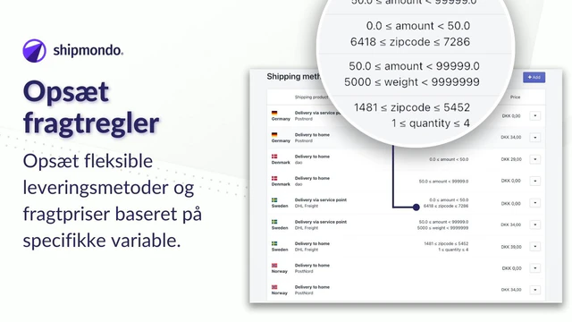 Fragtregler og leveringsmetoder i checkout