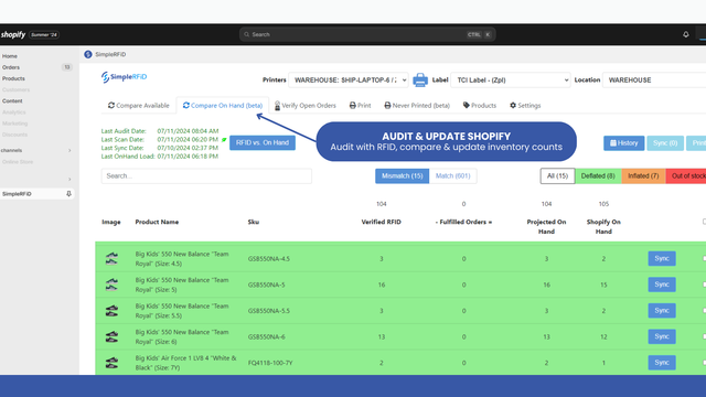 Audit with RFID & update Shopify with correct inventory counts