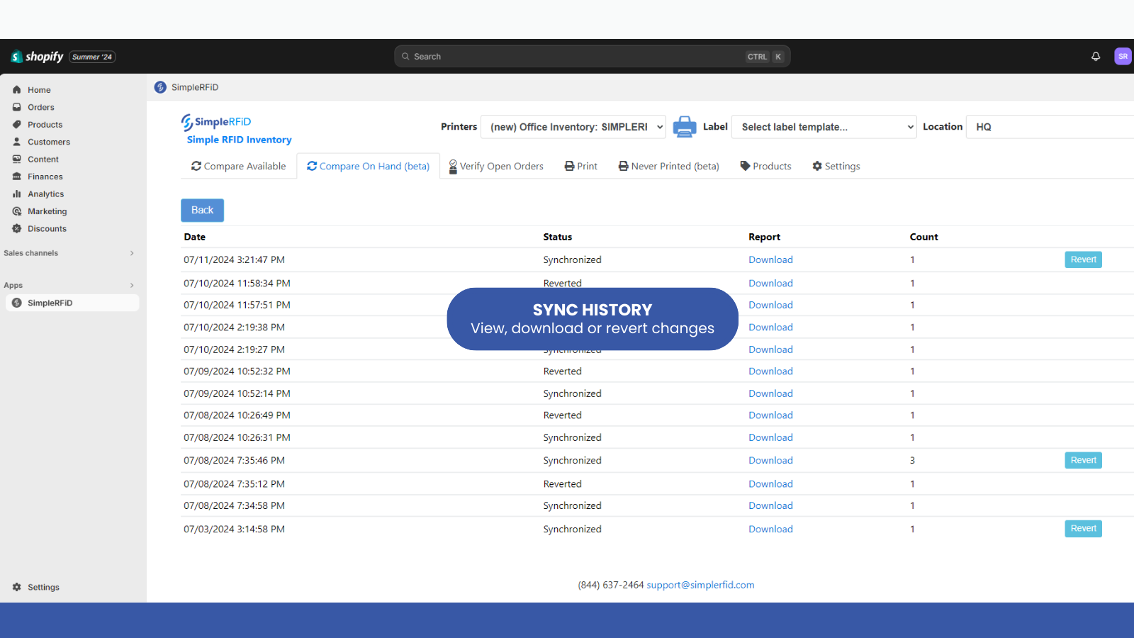 View, download or revert an inventory sync