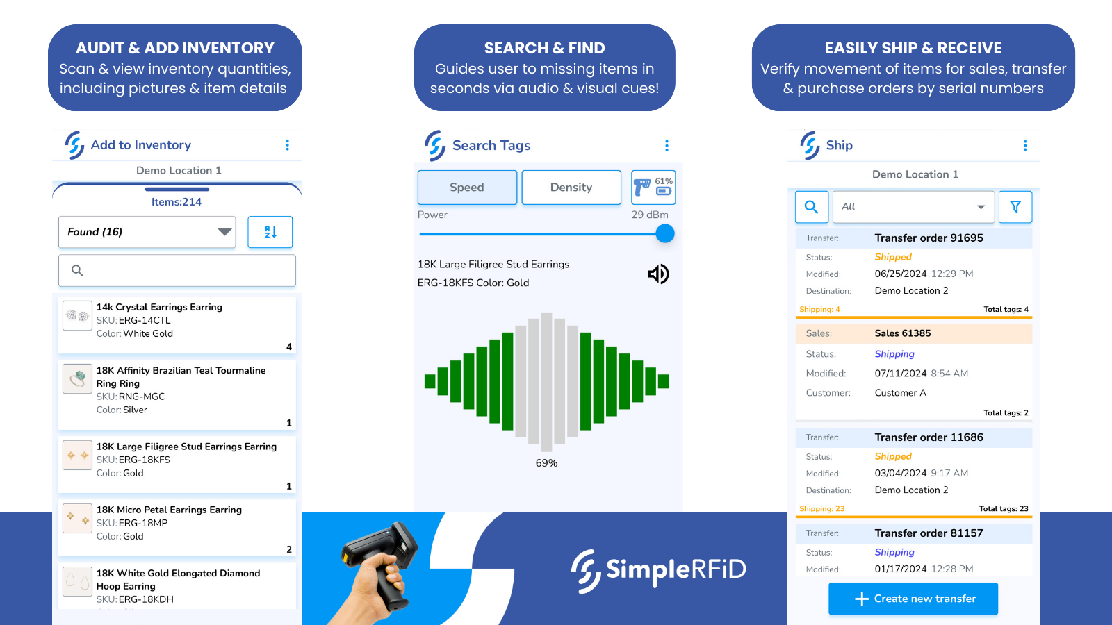 Search & Find, Scan & View Inventory, Send & Receive Orders