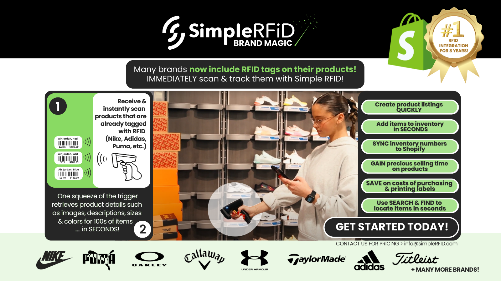 Brug RFID BRAND MAGIC til øjeblikkeligt at scanne/spore Nike, Adidas, Puma+