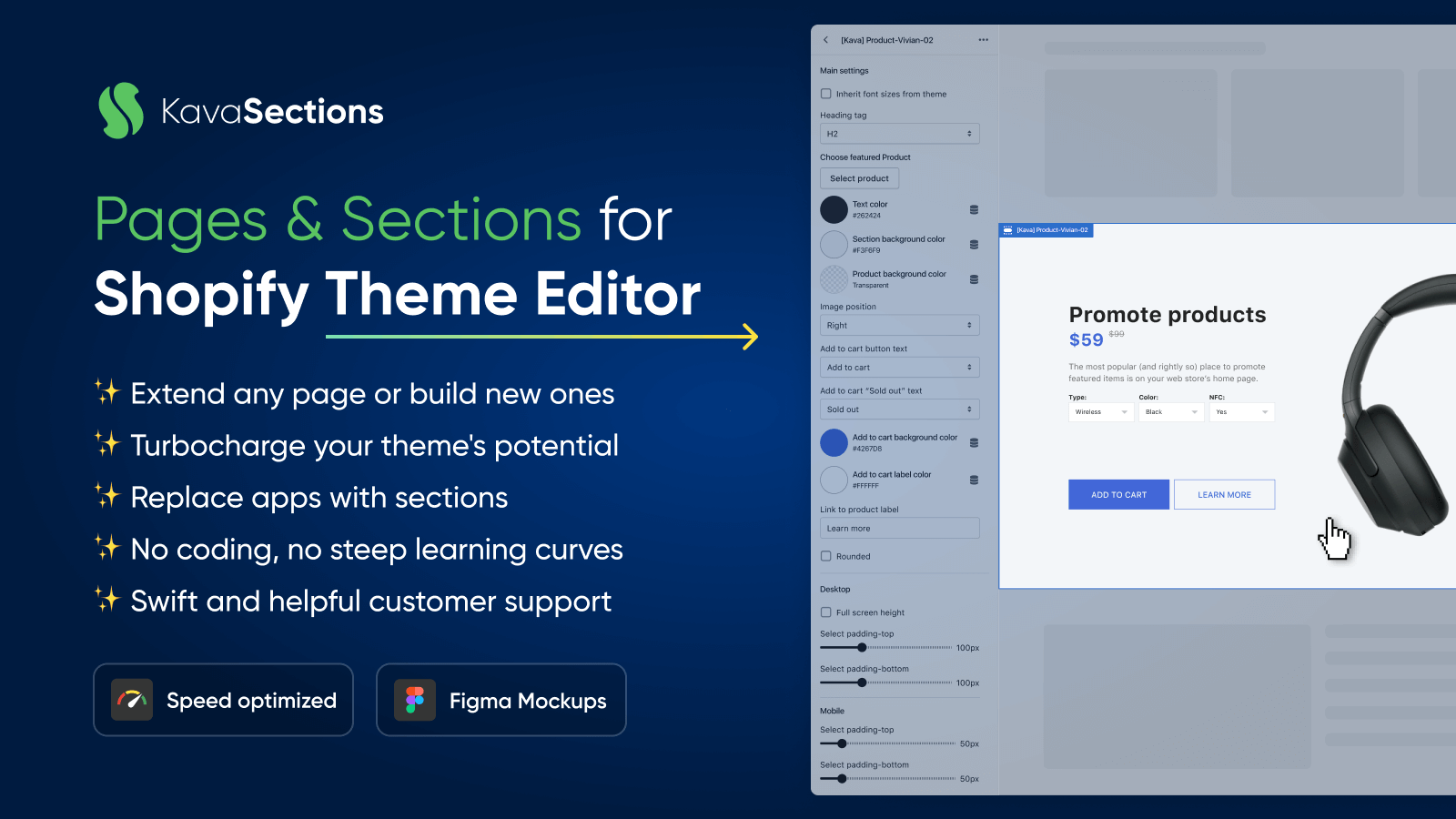 No-Code Landing Page Builder. Sections für den nativen Theme Editor