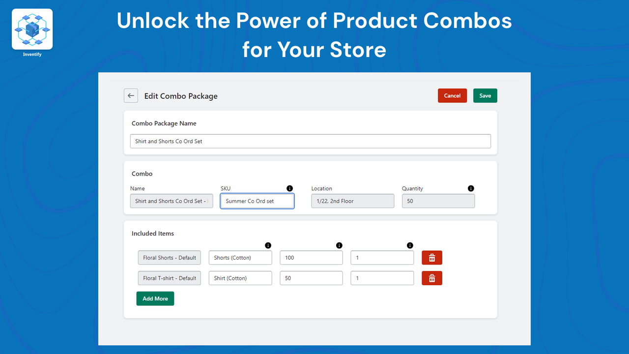 Configurações de Produto Combo