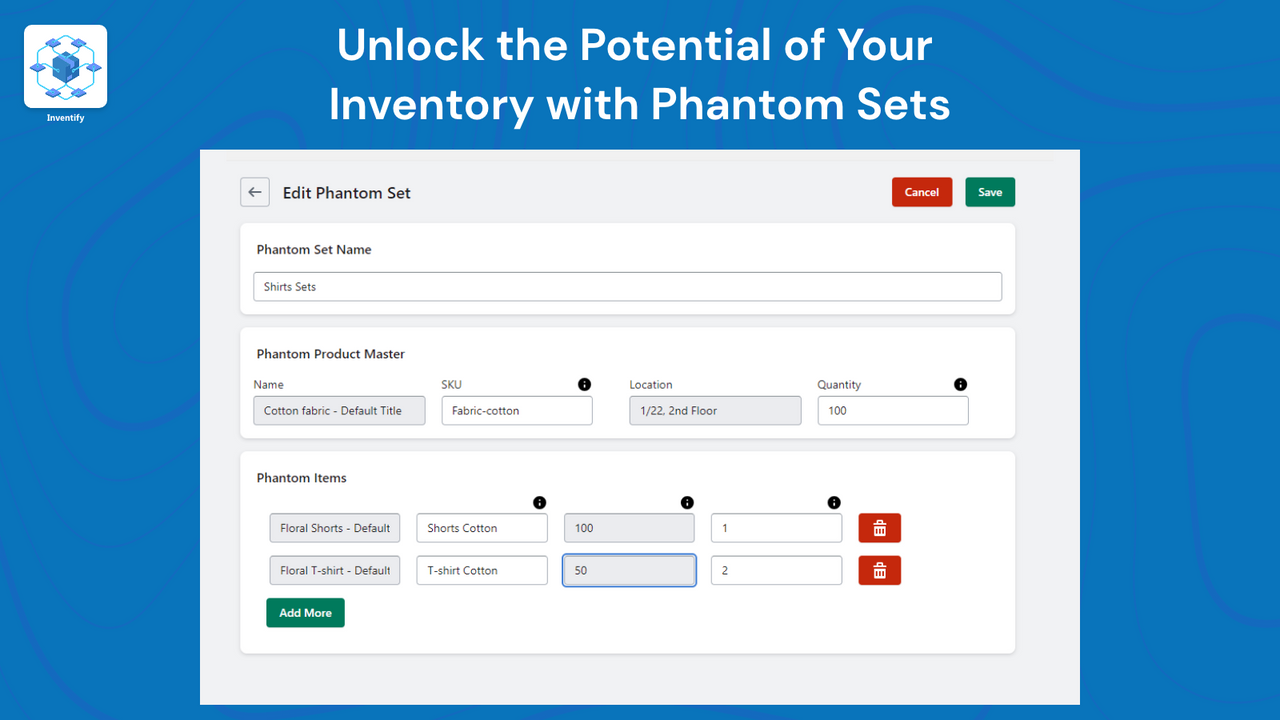 Configurações de produto fantasma