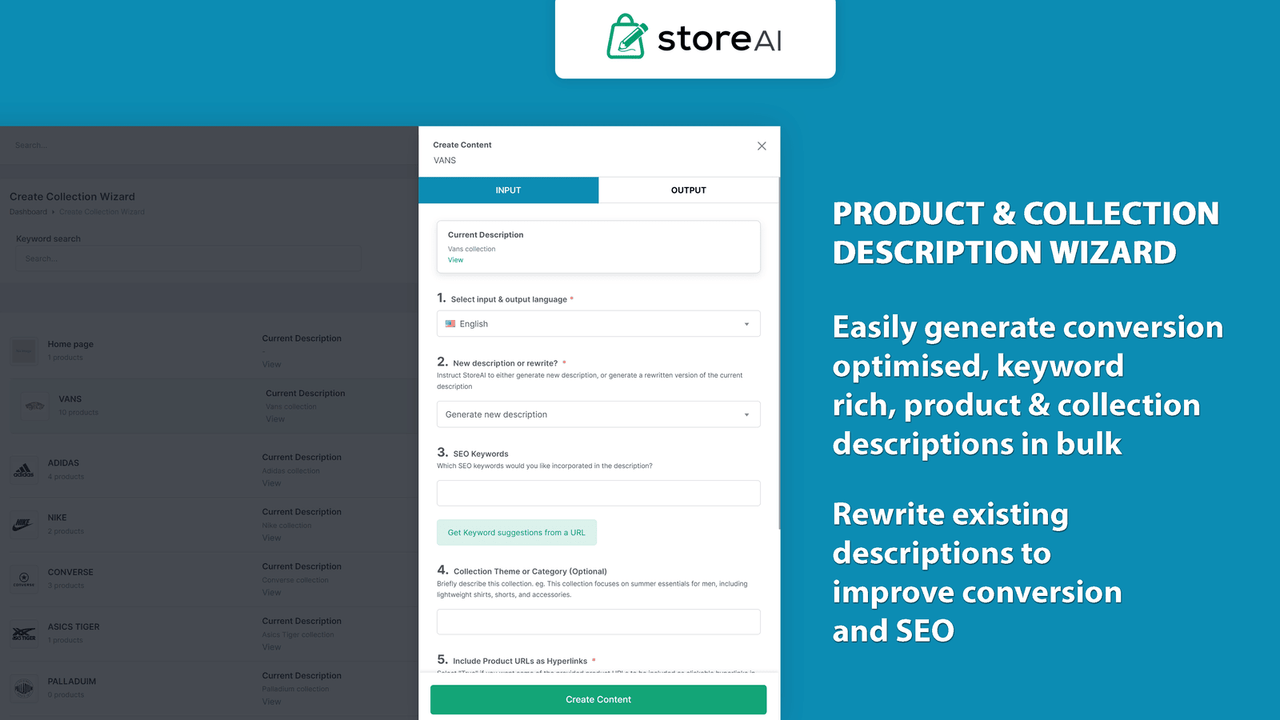 Bulk generate high converting product descriptions