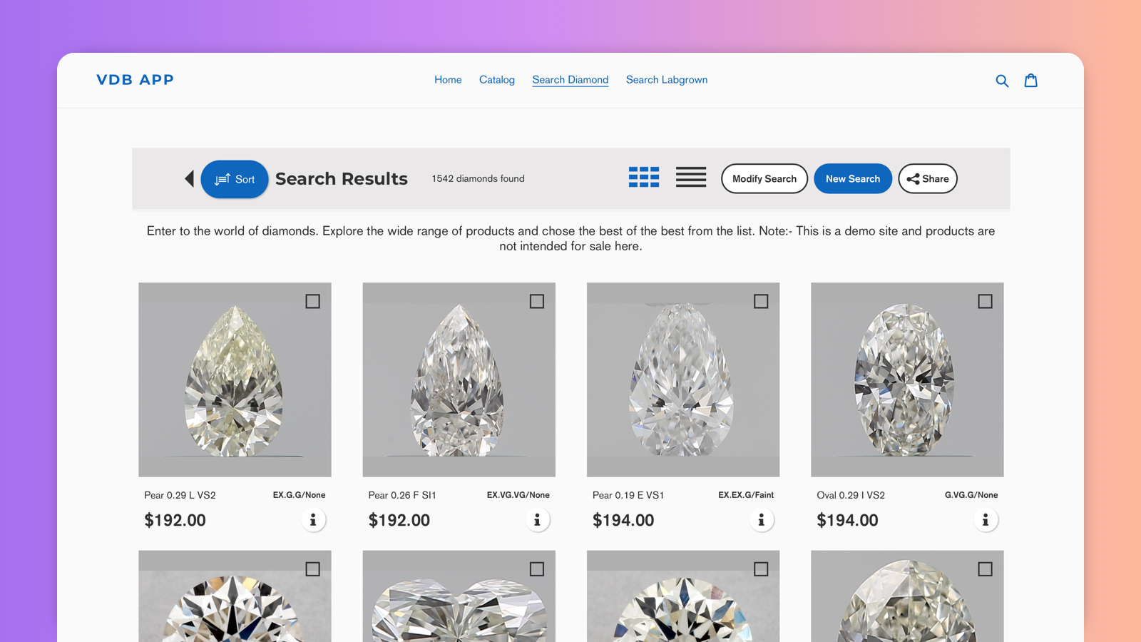 VDB Diamond & Gemstone Search Screenshot