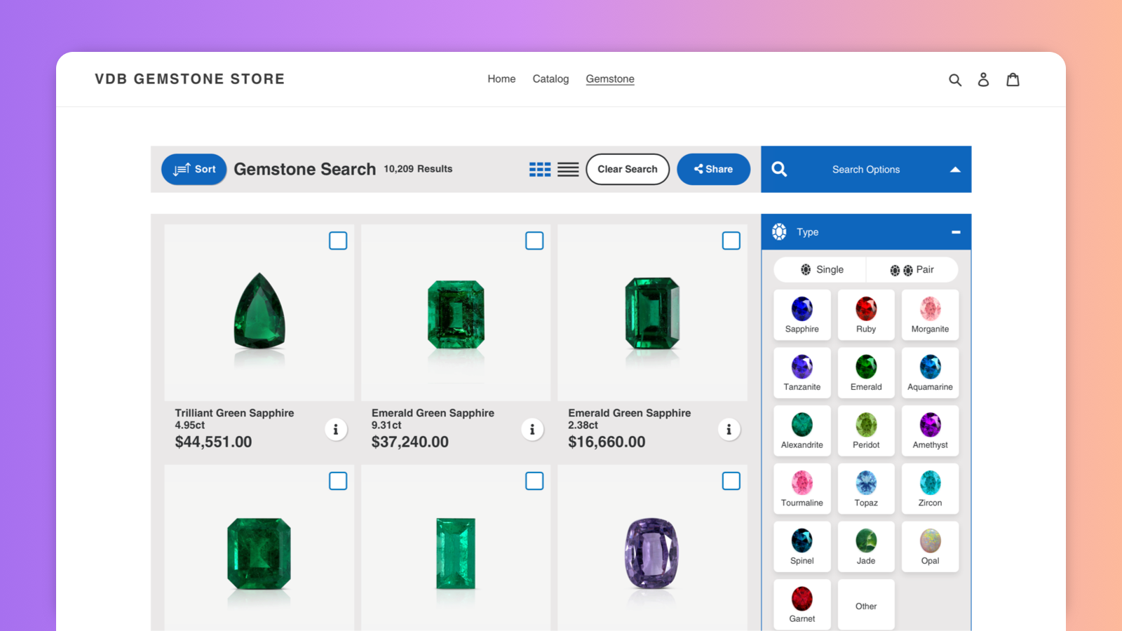 Diamond & Gemstone Search Screenshot