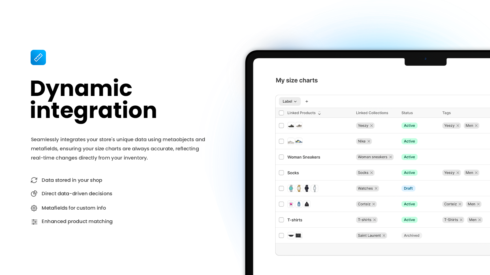 Guides de tailles dynamiques utilisant des métaobjets et des métafields