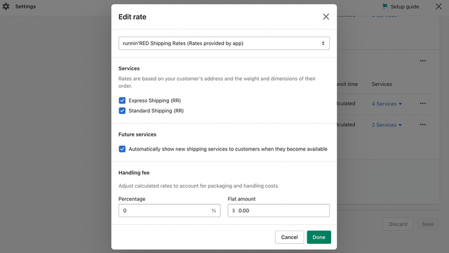 Select carrier rates in your shipping setting page