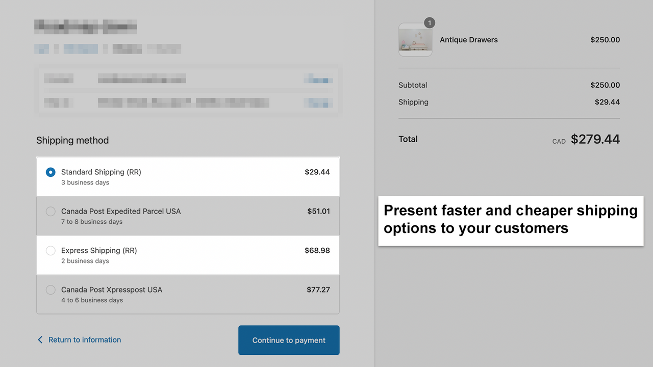 Présentez des options d'expédition plus rapides et moins chères à vos clients