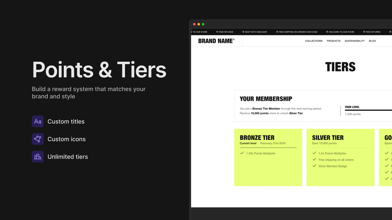 A section with different Tiers, and a focus on the Silver tier