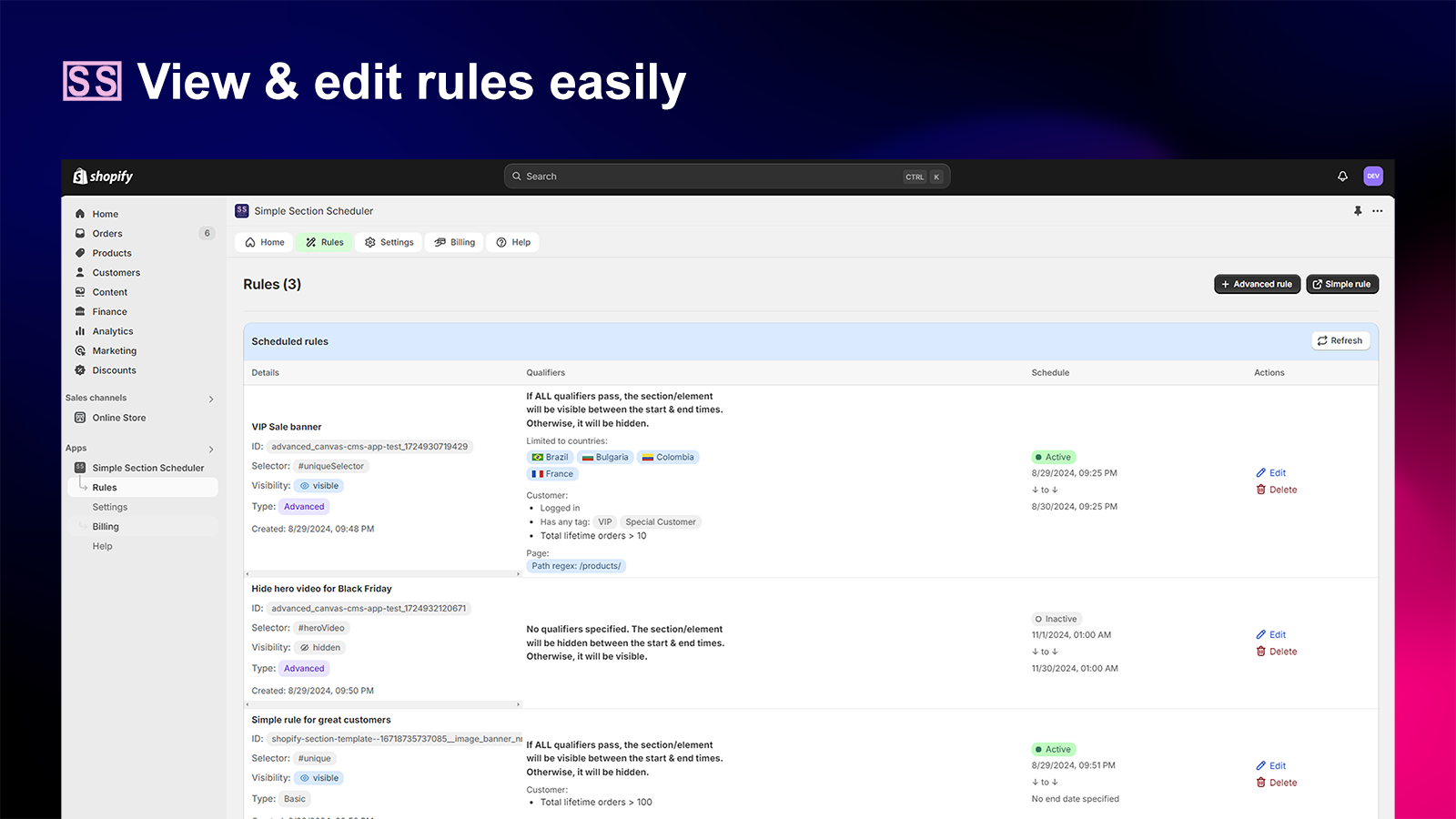 Simple Section Rules Scheduler Screenshot