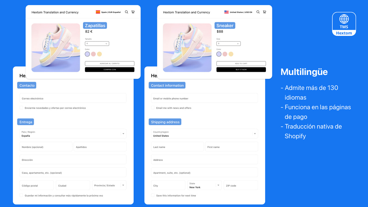 Hextom: Traducción y Moneda, localización para tiendas Shopify