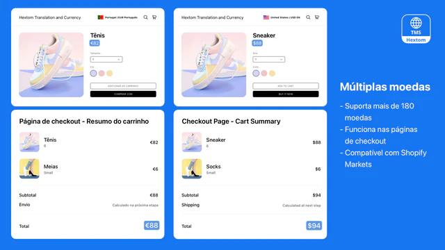 Hextom: Tradução e Moeda, localização para lojas Shopify