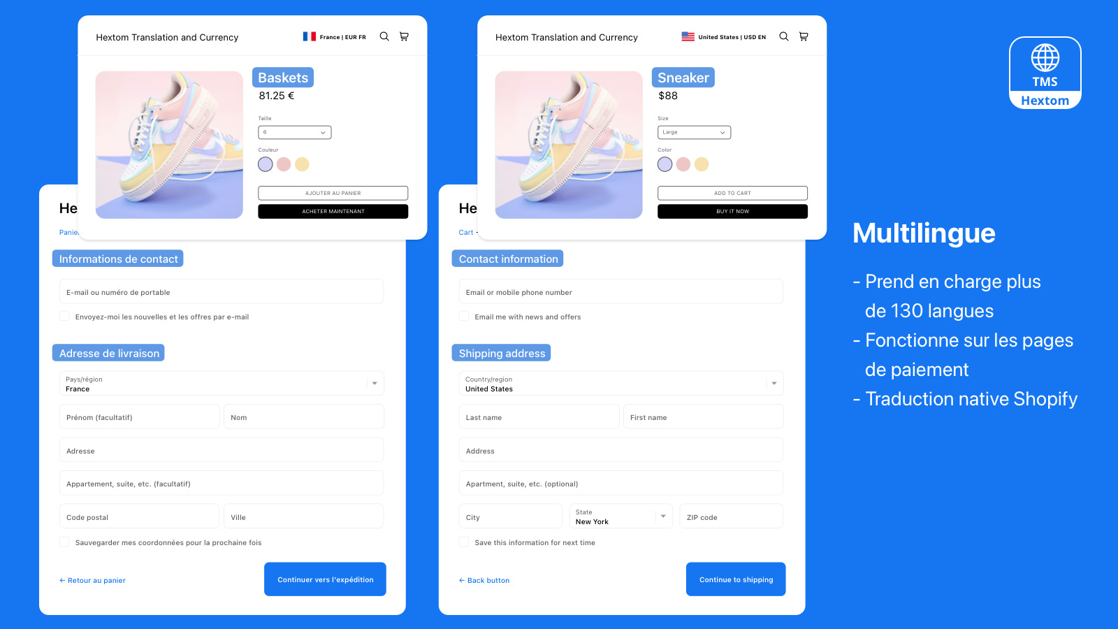 Hextom: Traduction & Devise, localisation pour les Shopify