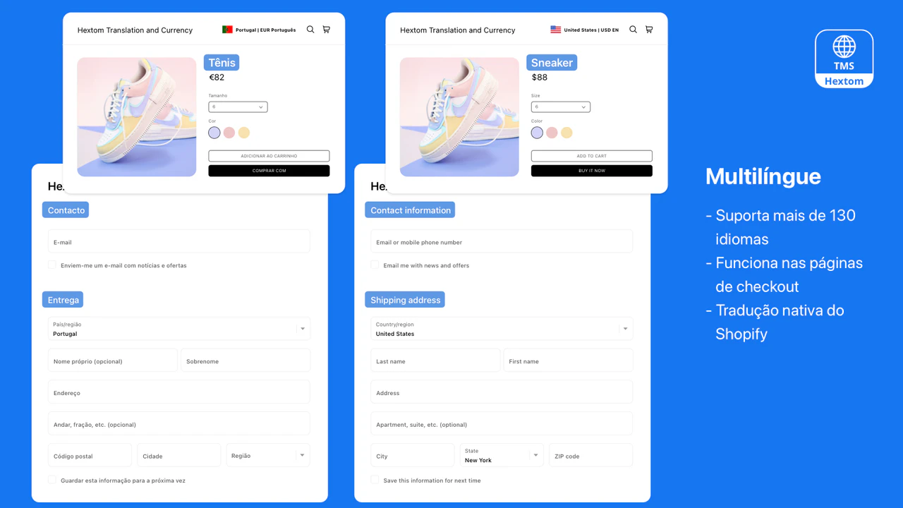 Hextom: Tradução e Moeda, localização para lojas Shopify