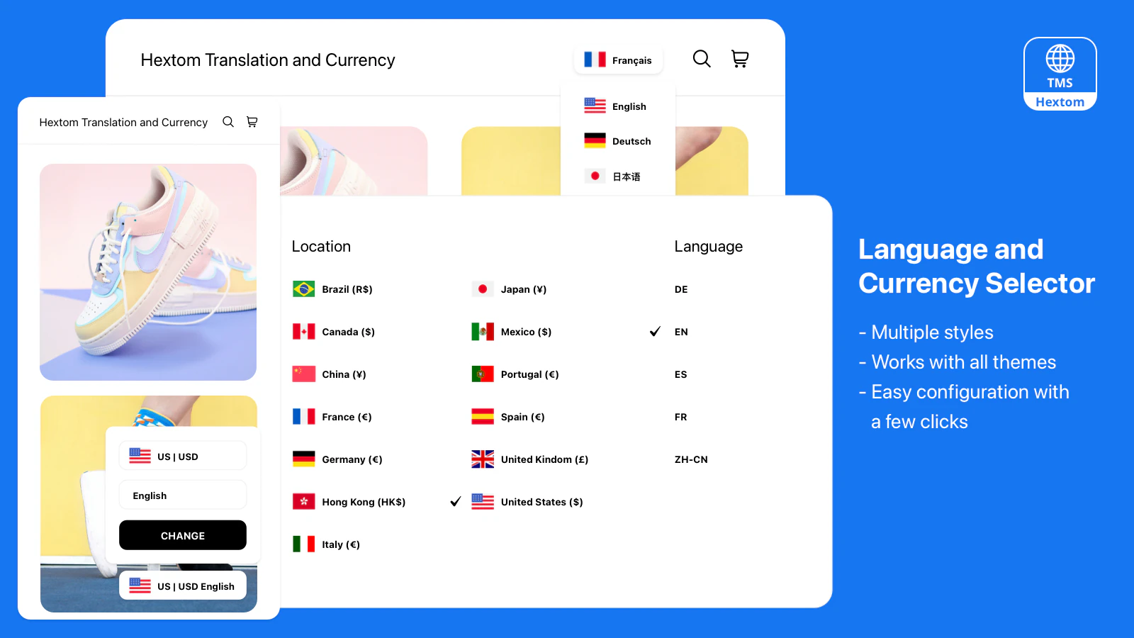 Hextom: Translate & Currency, lokalisering for Shopify butikker