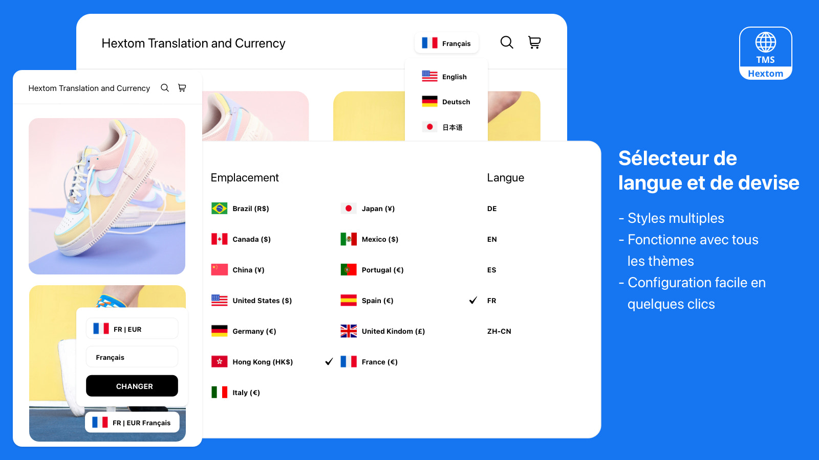 Hextom: Traduction & Devise, localisation pour les Shopify